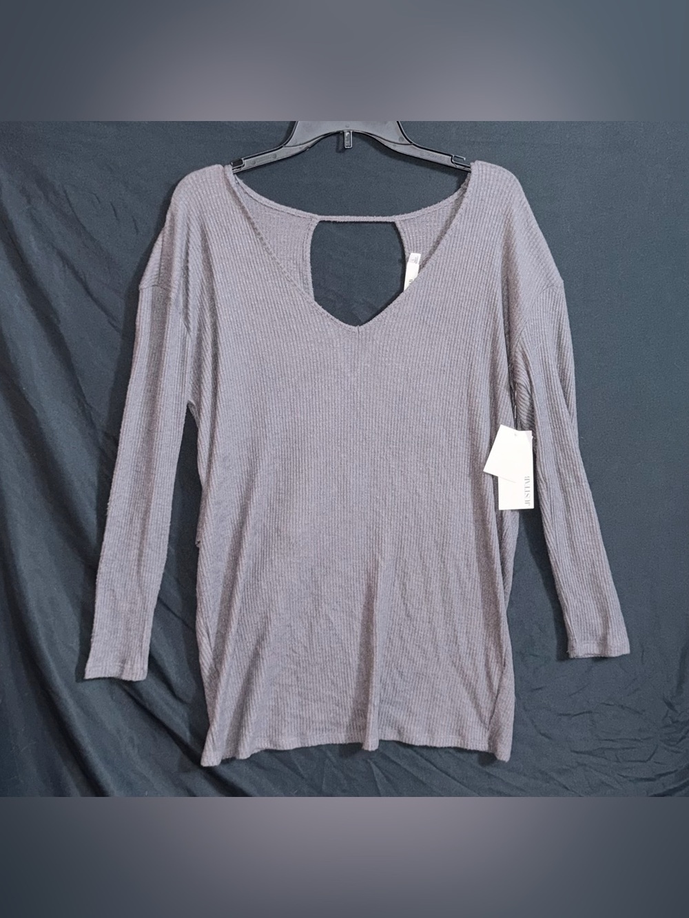 NWT Gray Large Justfab Blouse Shirt Crisscross Back Textured
